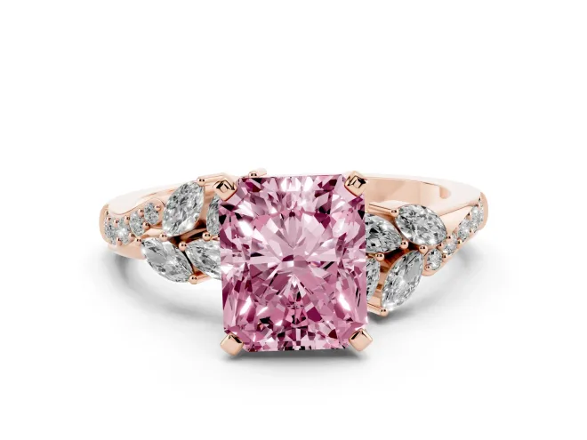 Radiant Cut Floral Engagement Ring Setting for a Fancy Pink Lab-Grown Diamond | Rose Gold