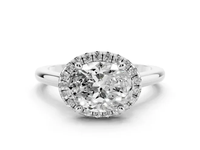 Oval Halo Engagement Ring Setting | Plain Polished Band | Platinum
