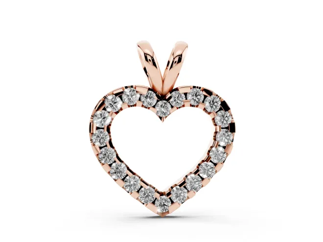 Round Lab-Grown Diamond Pavé Open Heart Pendant Necklace | Split Bail | Rose Gold