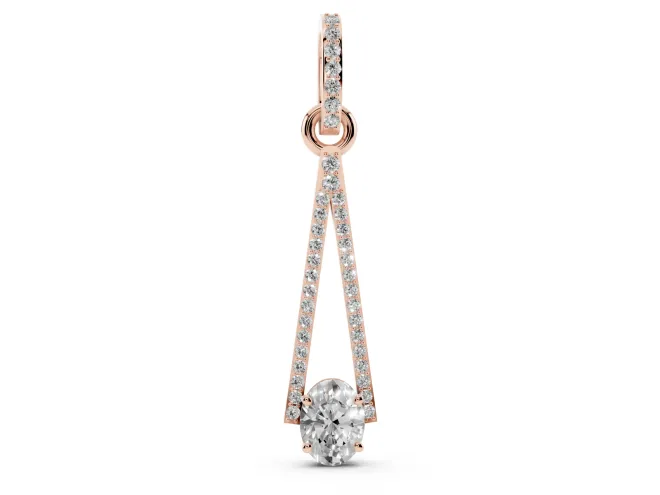 Oval Lab-Grown Diamond Pavé Open Triangle Pendant Necklace | Pavé Bail | Rose Gold