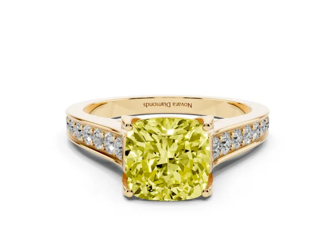 Cushion Cut Graduated Pavé Engagement Ring Setting for a Fancy Yellow Lab-Grown Diamond | Yellow Gold