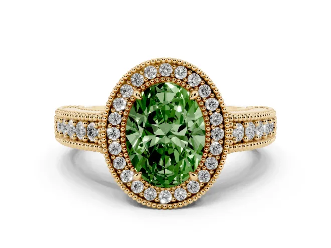 Oval Halo Engagement Ring Setting for a Fancy Green Lab-Grown Diamond | Yellow Gold