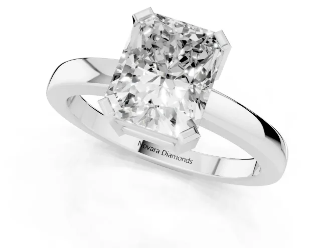 Radiant Cut Diamond Solitaire Ring Set in White gold with Prong Head and Smooth Polished Band – second view