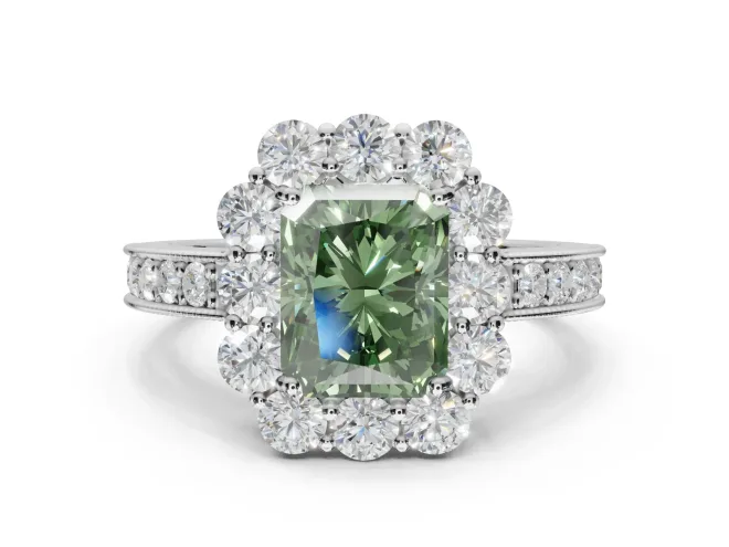 Radiant Cut Halo Engagement Ring Setting for a Fancy Green Lab-Grown Diamond | White Gold - Design NV-24711