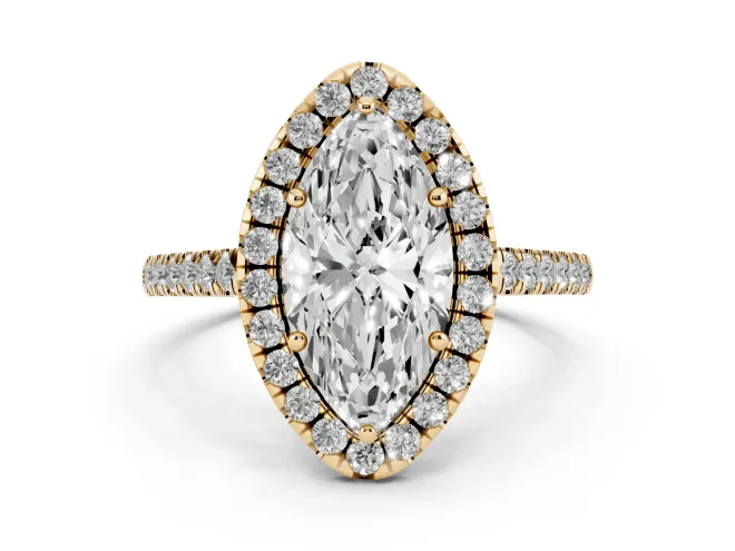 Marquise Raised Halo Engagement Ring Setting | Pavé Band | Yellow Gold