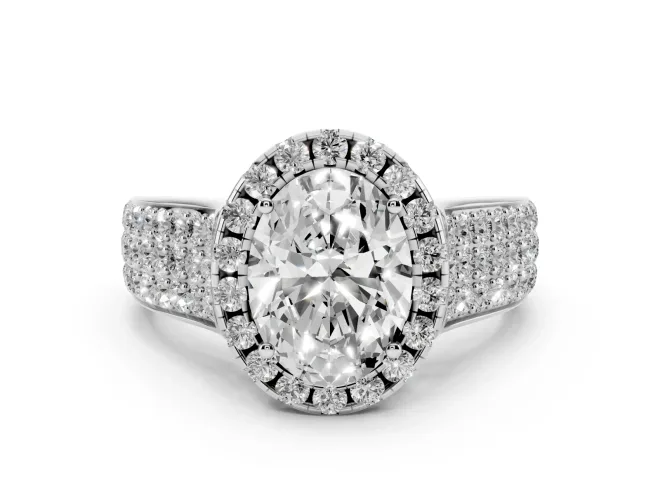 Oval Pavé Engagement Ring Setting | Wide Three-Row Band | White Gold