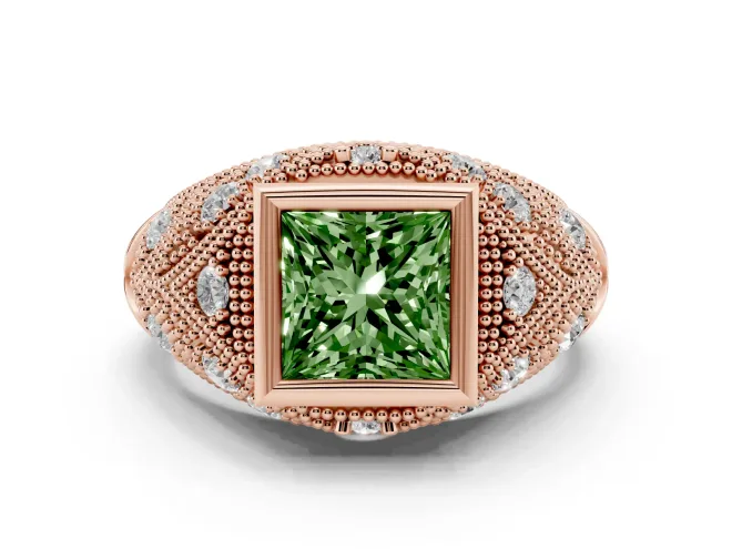 Princess Cut Vintage Bezel Engagement Ring Setting for a Fancy Green Lab-Grown Diamond | Rose Gold