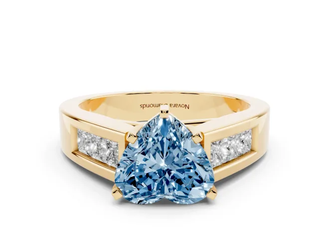 Heart-Shaped Channel-Set Engagement Ring Setting for a Fancy Blue Lab-Grown Diamond | Yellow Gold