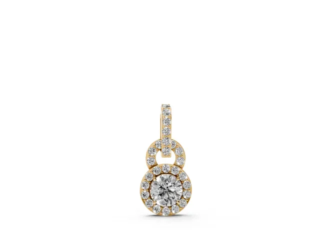 Round Lab-Grown Diamond Pavé Halo Pendant Necklace | Pavé Link and Bail | Yellow Gold