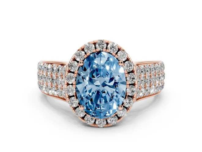 Oval Pavé Engagement Ring Setting for a Fancy Blue Lab-Grown Diamond | Wide Three-Row Band | Rose Gold