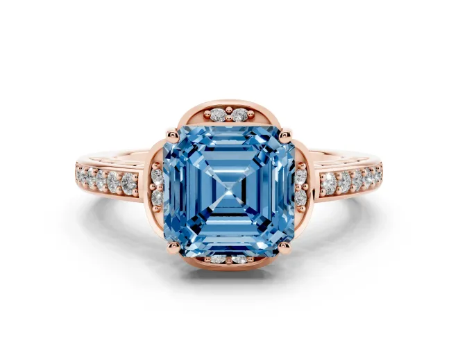 Asscher Cut Floral Pavé Engagement Ring Setting for a Fancy Blue Lab-Grown Diamond | Rose Gold