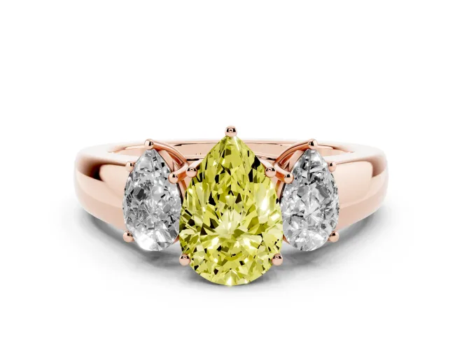 Pear-Shaped 3 Stone Engagement Ring Setting for a Fancy Yellow Lab-Grown Diamond | Rose Gold