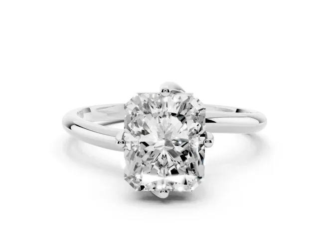 Radiant Cut Bypass Solitaire Engagement Ring Setting | Plain Polished Band | White Gold