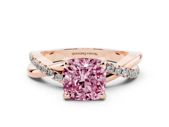 Cushion Cut Twist Engagement Ring Setting for a Fancy Pink Lab-Grown Diamond | Rose Gold