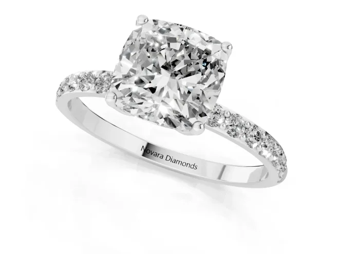 Cushion Cut Pave Solitaire Engagement Ring Setting | Fine Line Pave Band | Platinum – second view