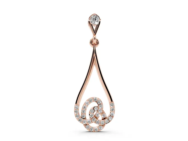 Round Lab-Grown Diamond Pavé Swirl Teardrop Pendant Necklace | Open Drop | Rose Gold
