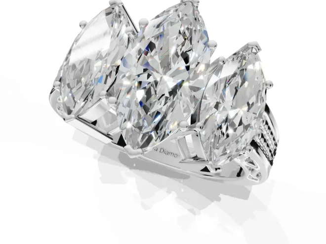 Marquise Three Stone Engagement Ring Setting | Beaded Shoulders | Sterling Silver – second view