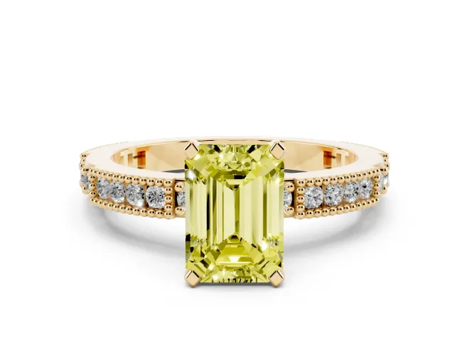 Emerald Cut Vintage Pavé Engagement Ring Setting for a Fancy Yellow Lab-Grown Diamond | Yellow Gold