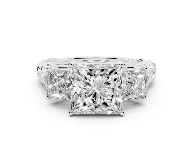 Princess Cut Three Stone Engagement Ring Setting | Braided Band | White Gold
