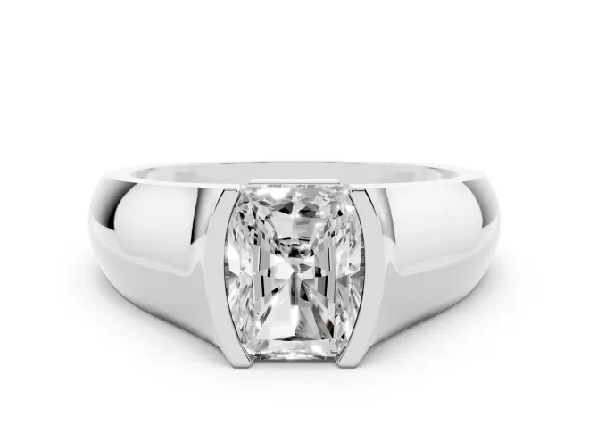 Radiant Cut Half Bezel Solitaire Engagement Ring Setting | Wide Band | Sterling Silver