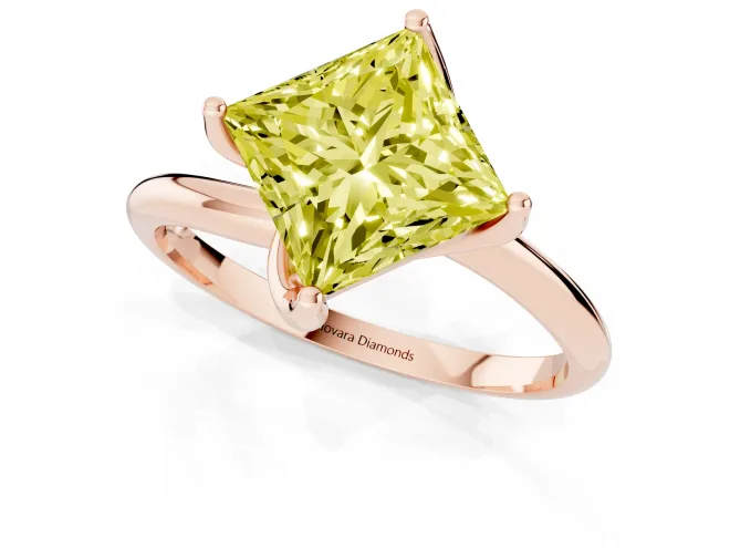 Fancy Yellow Princess Cut Diamond Solitaire Engagement Ring Set in Rose gold with Classic Plain Band – second view