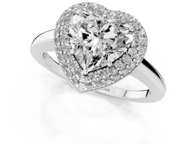 Heart Cut Diamond Halo Engagement Ring Set in White gold with Solitaire Band and Prong Setting – second view