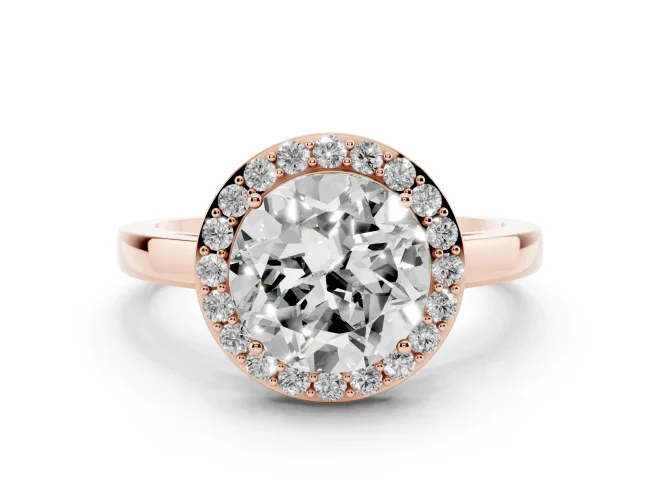 Round Thin Halo Low Profile Engagement Ring Setting | Slim Plain Band | Rose Gold