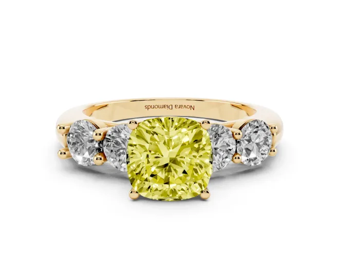 Cushion Cut Five Stone Engagement Ring Setting for a Fancy Yellow Lab-Grown Diamond | Plain Band | Yellow Gold