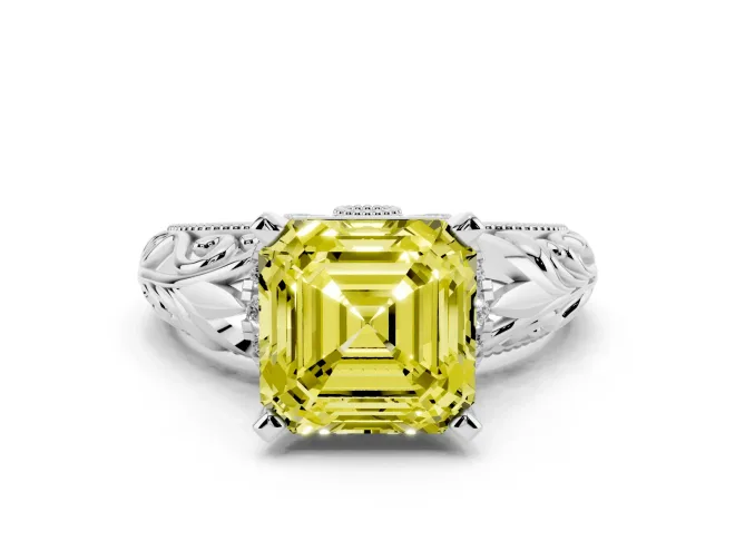 Asscher Cut Filigree Engagement Ring Setting for a Fancy Yellow Lab-Grown Diamond | Sterling Silver