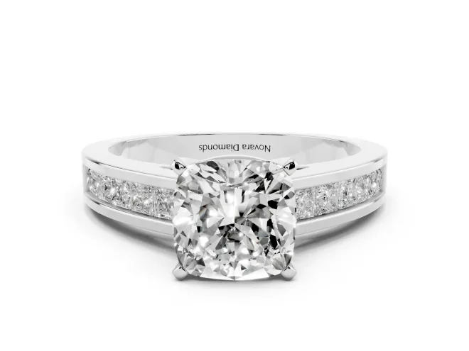 Cushion Cut Channel Set Engagement Ring Setting | Princess Cut Accents | Sterling Silver