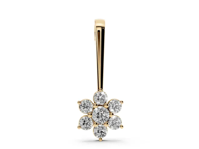 Round Lab-Grown Diamond Flower Cluster Pendant Necklace | Grooved Bail | Yellow Gold
