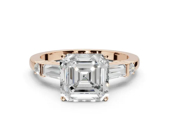 Asscher Cut Tapered Baguette Engagement Ring Setting | Bar Set Sides | Rose Gold