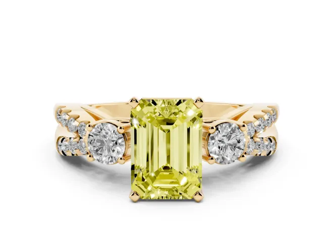 Emerald Cut Three Stone Engagement Ring Setting for a Fancy Yellow Lab-Grown Diamond | Yellow Gold