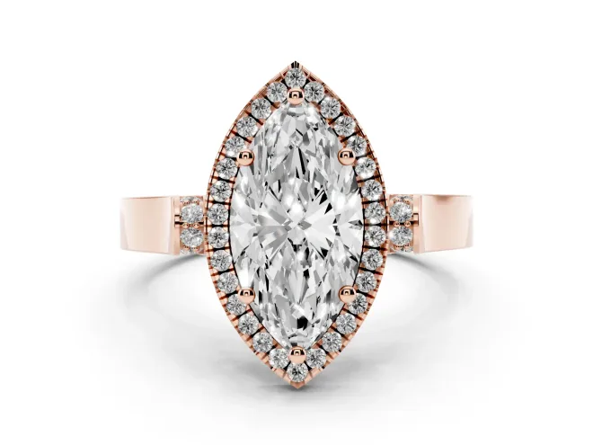 Marquise Halo Engagement Ring Setting | Pavé Panel Shoulders | Rose Gold