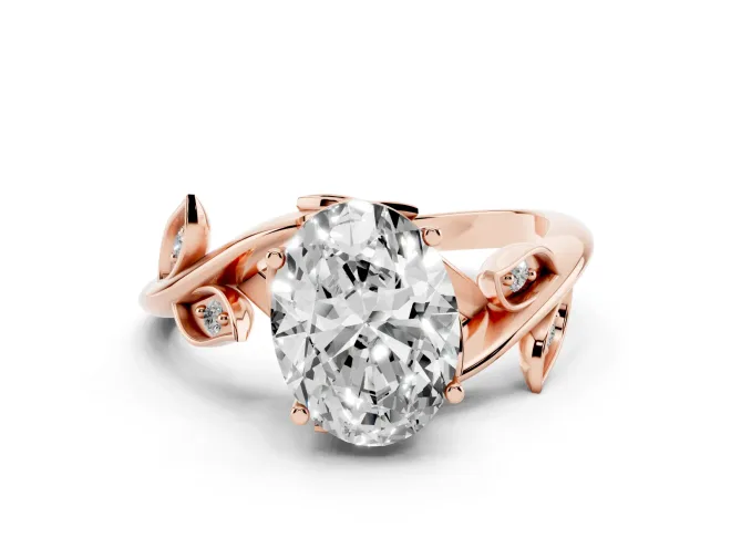 Oval Twisted Bypass Engagement Ring Setting | Accented Leaves | Rose Gold