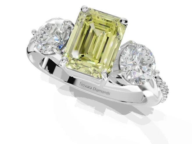 Emerald Cut Engagement Ring Setting for a Fancy Yellow Lab-Grown Diamond | Sterling Silver - Design NV-24901 – second view