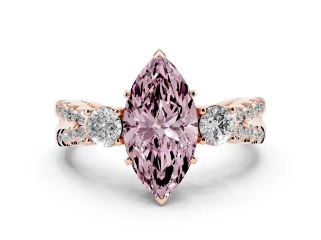 Marquise Three Stone Engagement Ring Setting for a Fancy Pink Lab-Grown Diamond | Rose Gold