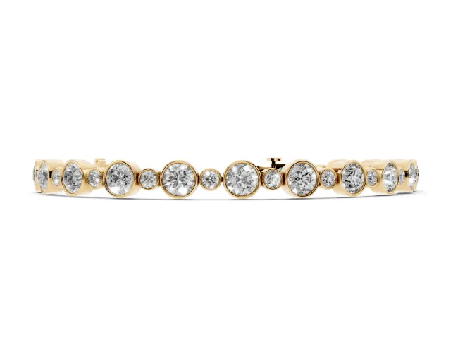 Round Lab-Grown Diamond Alternating Bezel Tennis Bracelet | Large and Small Stones | Yellow Gold