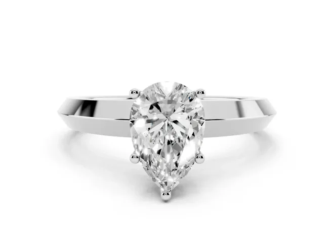 Pear Cut Diamond Solitaire Engagement Ring Set in White gold with Flat Band and Prong Setting