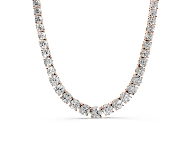 Round Lab-Grown Diamond Graduated Tennis Necklace | Four-Prong Heads | Rose Gold