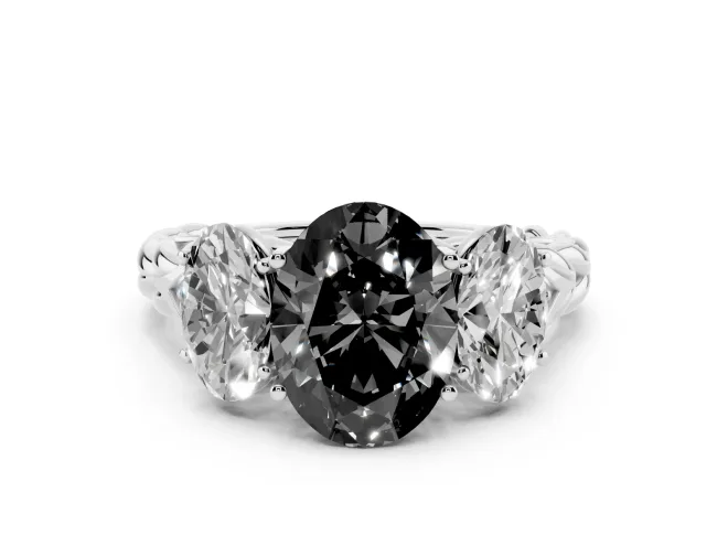 Oval Three Stone Engagement Ring Setting for a Black Center | Braided Band | White Gold
