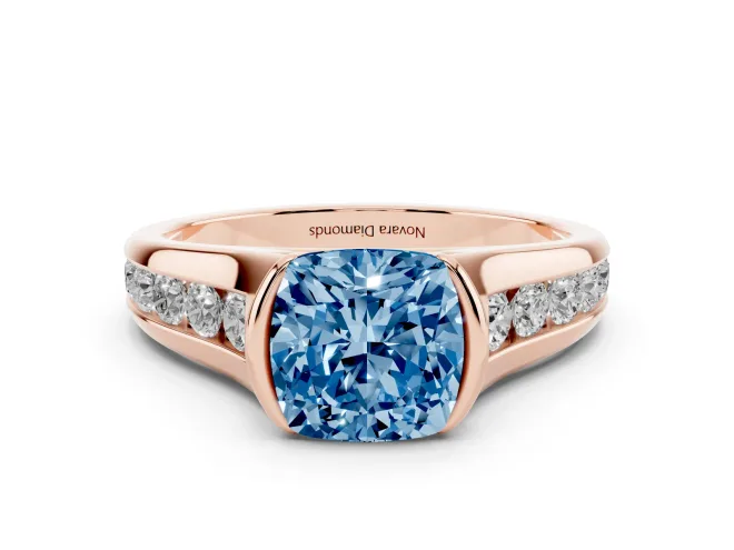Cushion Cut Half Bezel Engagement Ring Setting for a Fancy Blue Lab-Grown Diamond | Rose Gold