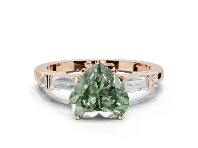 Heart-Shaped Tapered Baguette Engagement Ring Setting for a Fancy Green Lab-Grown Diamond | Bar Set Sides | Rose Gold