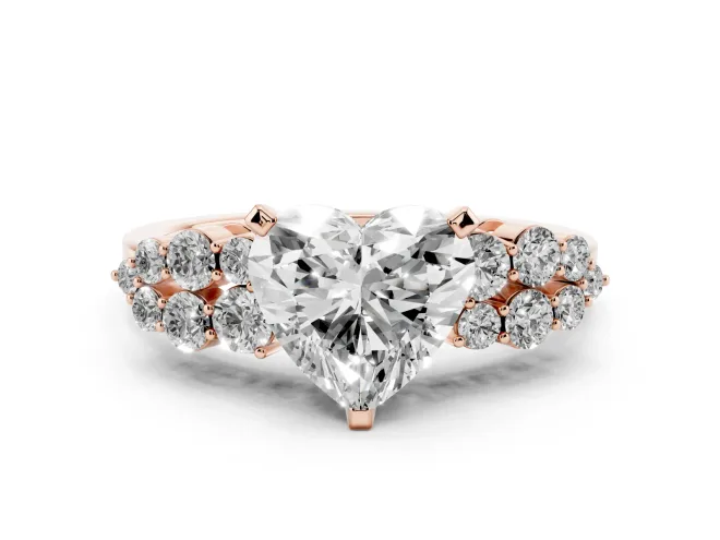 Heart Cut Diamond Cluster Engagement Ring Set in Rose gold with Pavé Band and Prong Setting