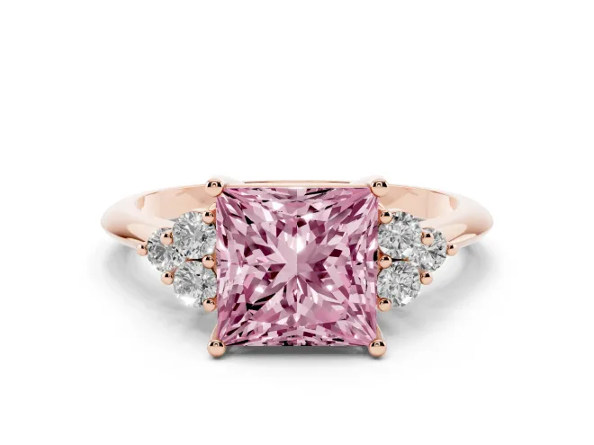 Princess Cut Cluster Accent Engagement Ring Setting for a Fancy Pink Lab-Grown Diamond | Rose Gold