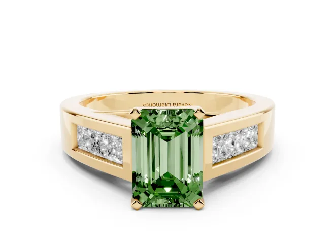 Emerald Cut Channel-Set Engagement Ring Setting for a Fancy Green Lab-Grown Diamond | Yellow Gold