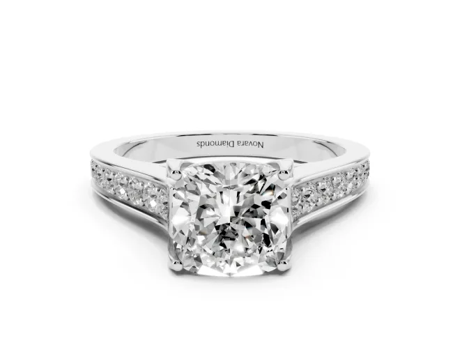Cushion Cut Graduated Pavé Solitaire Engagement Ring Setting | Wide Pavé Row Band | Platinum