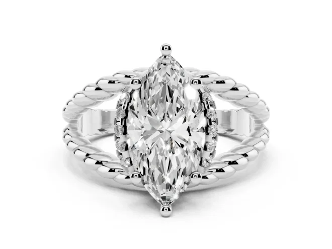 Marquise Rope Split Shank Engagement Ring Setting | Accented Head | White Gold