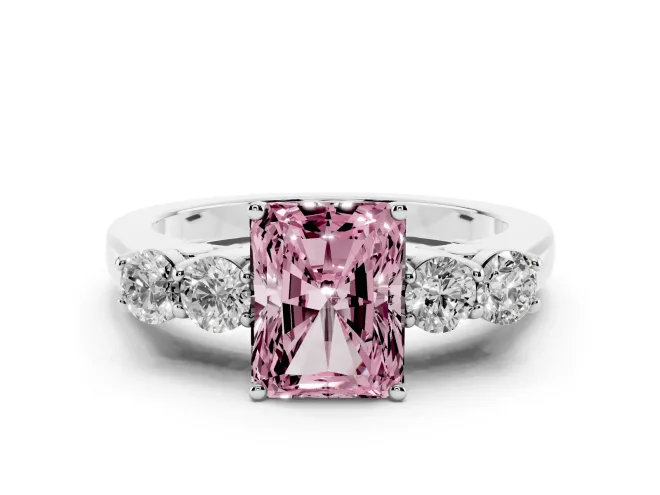 Radiant Cut 5 Stone Engagement Ring Setting for a Fancy Pink Lab-Grown Diamond | White Gold