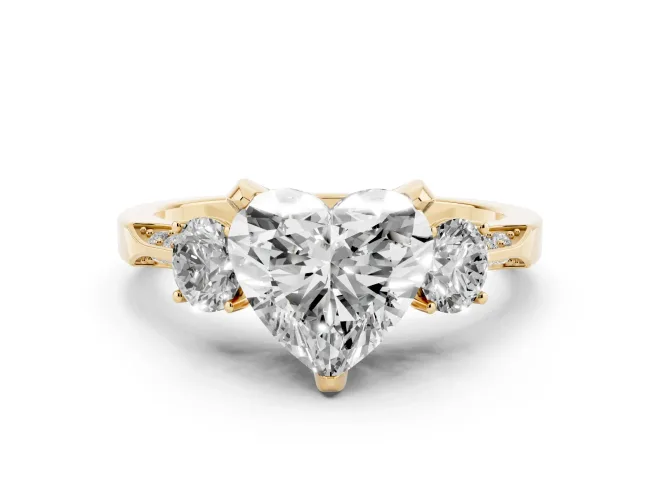 Heart-Shaped Hidden Halo Three Stone Engagement Ring Setting | Pave Gallery | Yellow Gold